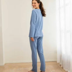 Pyjama en coton motif placé ourson manches longues