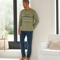 Pyjama long col V manches longues coton adouci