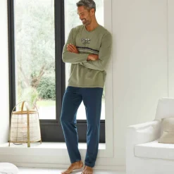 Pyjama long col V manches longues coton adouci