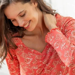 Pyjama manches longues coton imprimé fleurs