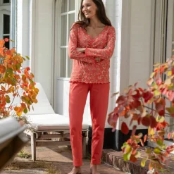 Pyjama manches longues coton imprimé fleurs