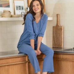 Pyjama manches longues maille gaufrée