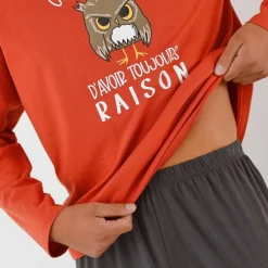 Pyjama message motif hibou manches longues