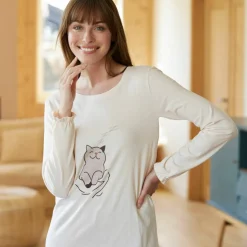 Pyjama motif "chat" manches longues volantées