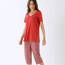 Pyjama pantacourt imprimé feuillage