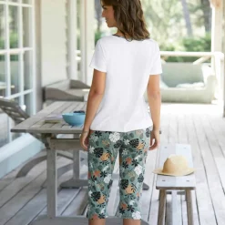 Pyjama pantacourt imprimé feuillages