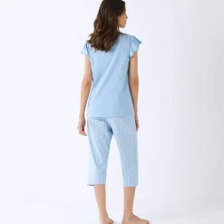 Pyjama pantacourt motif soleil et imprimé rayé