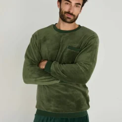 Pyjama pantalon bicolore maille polaire manches longues