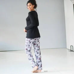Pyjama pantalon empiècement plumetis - imprimé tropical