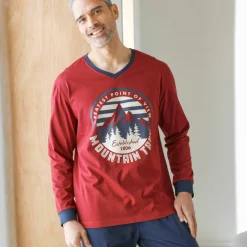 Pyjama pantalon jersey, col V contrasté