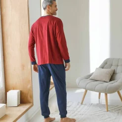 Pyjama pantalon jersey, col V contrasté