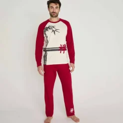 Pyjama pantalon motif bambou manches longues