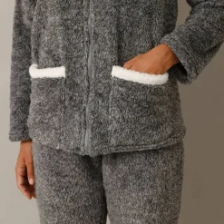 Pyjama pantalon polaire, avec veste zippée à pompons