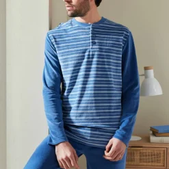 Pyjama pantalon rayé velours manches longues