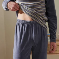Pyjama pantalon rayé velours manches longues