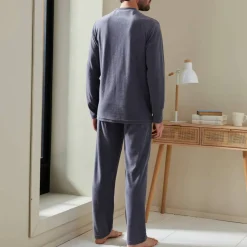 Pyjama pantalon rayé velours manches longues