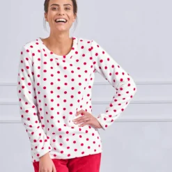 Pyjama polaire imprimé pois toucher peluche manches longues