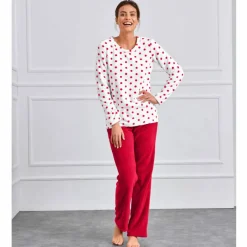 Pyjama polaire imprimé pois toucher peluche manches longues