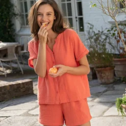 Pyjama short boutonné en gaze de coton