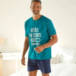 Pyjama short col rond à message