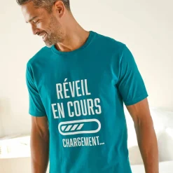 Pyjama short col rond à message