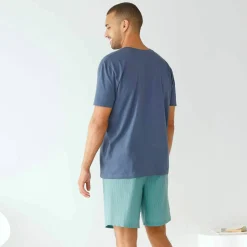 Pyjama short col tunisien bi-matière