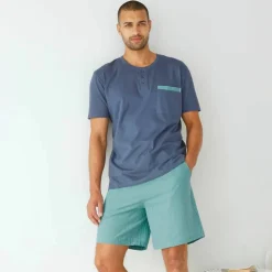 Pyjama short col tunisien bi-matière