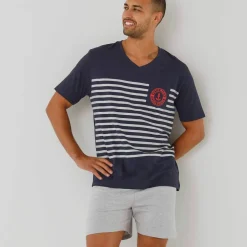 Pyjama short col V à message
