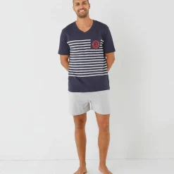 Pyjama short col V à message