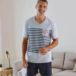 Pyjama short col V à message