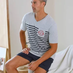 Pyjama short col V à message