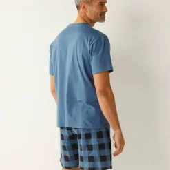 Pyjama short coton carreaux manches courtes