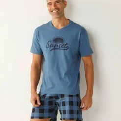 Pyjama short coton carreaux manches courtes