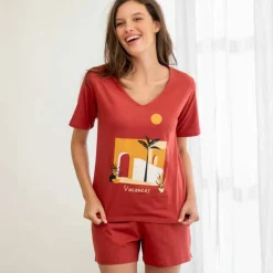 Pyjama short coton imprimé "vacances" manches courtes