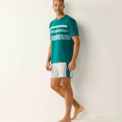Pyjama short coton rayures placées col rond