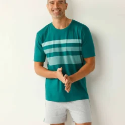 Pyjama short coton rayures placées col rond