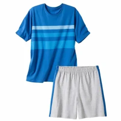 Pyjama short coton rayures placées col rond