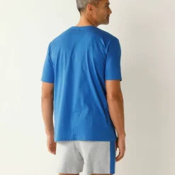 Pyjama short coton rayures placées col rond