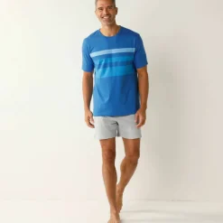 Pyjama short coton rayures placées col rond