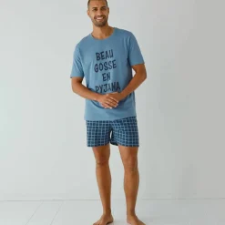 Pyjama short imprimé message, manches courtes