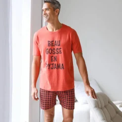 Pyjama short imprimé message, manches courtes