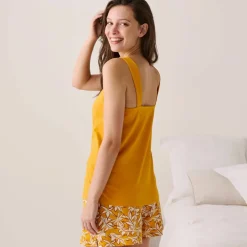 Pyjama short imprimé tropical avec bretelles froncées
