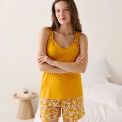 Pyjama short imprimé tropical avec bretelles froncées