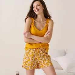 Pyjama short imprimé tropical avec bretelles froncées