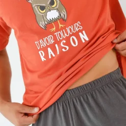 Pyjama short message motif hibou manches courtes