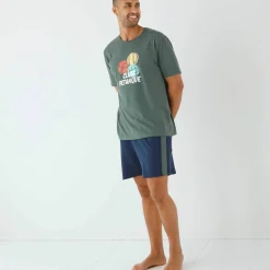 Pyjama short message motif pétanque manches courtes