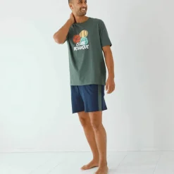 Pyjama short message motif pétanque manches courtes