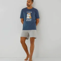 Pyjama short message motif toutou manches courtes