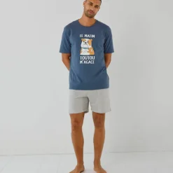Pyjama short message motif toutou manches courtes