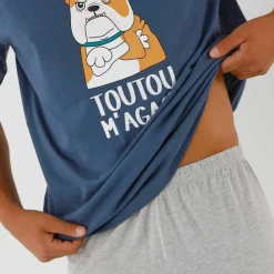 Pyjama short message motif toutou manches courtes